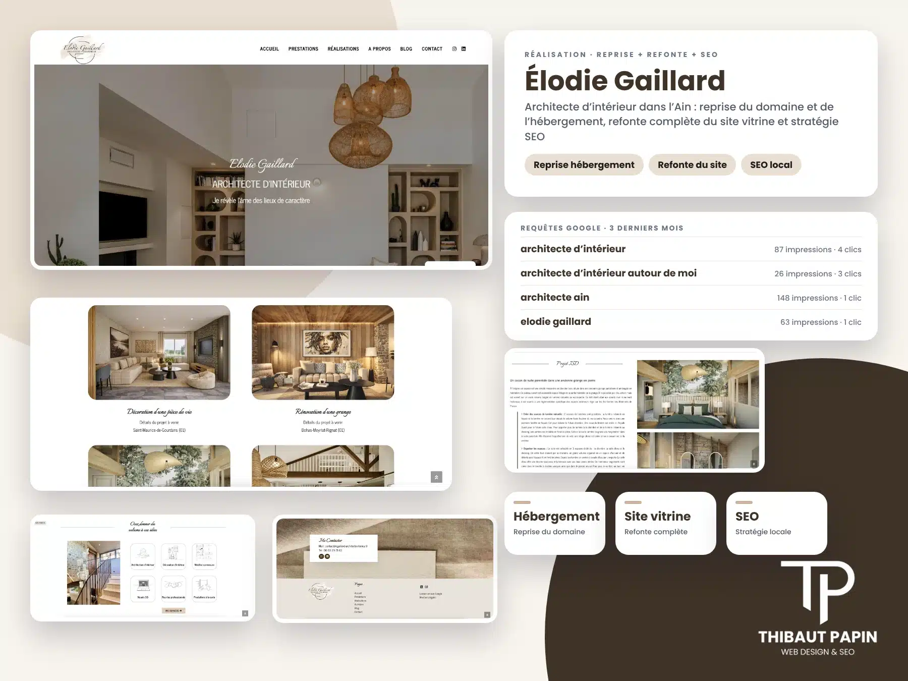 Projet Élodie Gaillard : reprise de l’hébergement, refonte du site vitrine et SEO d’une architecte d’intérieur dans l’Ain