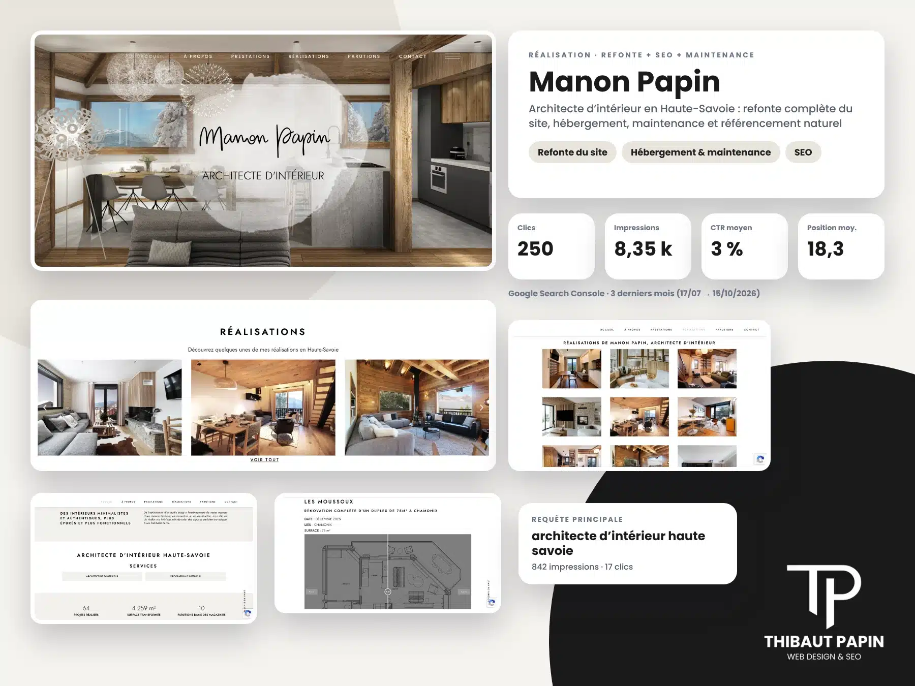 Projet Manon Papin : refonte, hébergement et SEO du site d’une architecte d’intérieur en Haute-Savoie