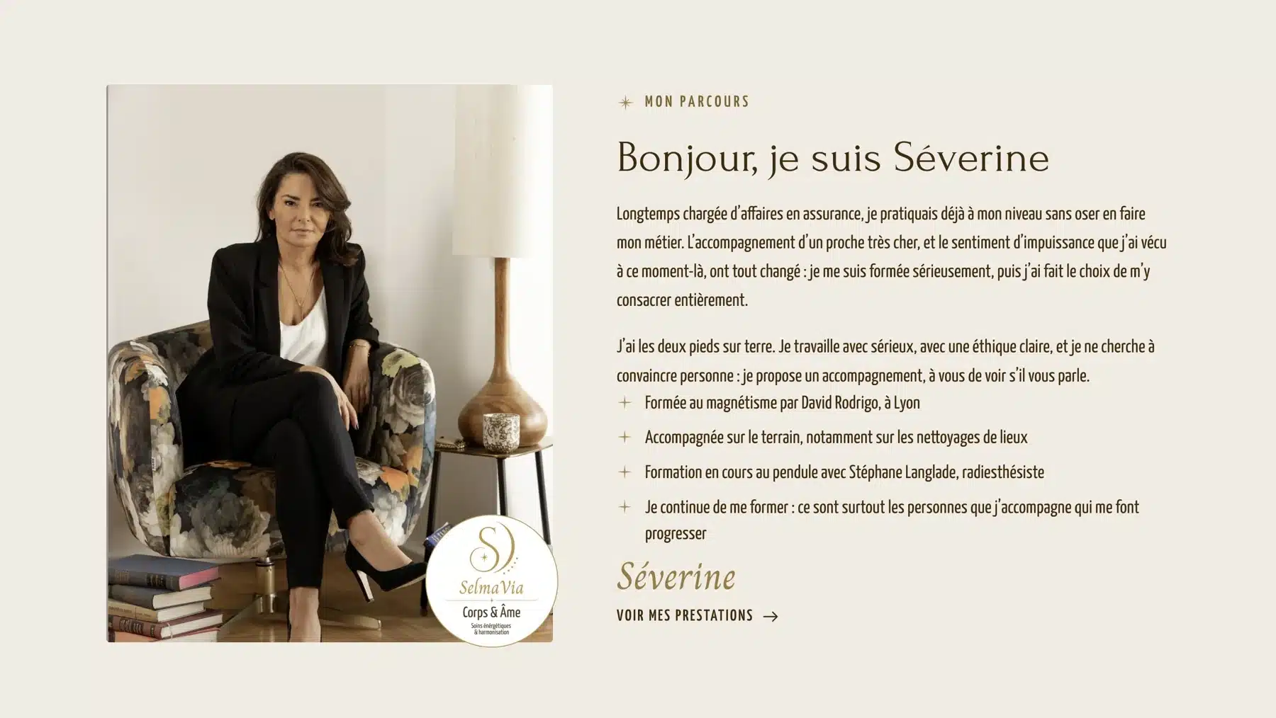 Page À propos de Séverine sur le site SelmaVia